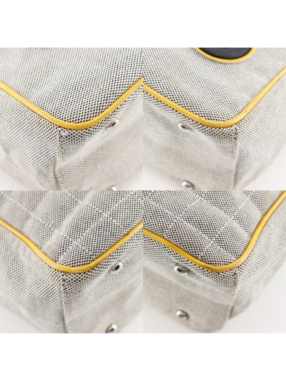 Chanel Camellia NO5 Chocolate Bar Chain Tote Canvas Gray Yellow Bag - Picture 4 of 10
